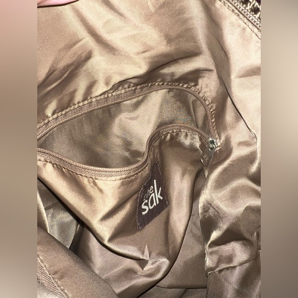 The Sak Originals Crochet Shoulder Purse Bag Lined Zip Closure Brown Beige - Picture 6 of 12